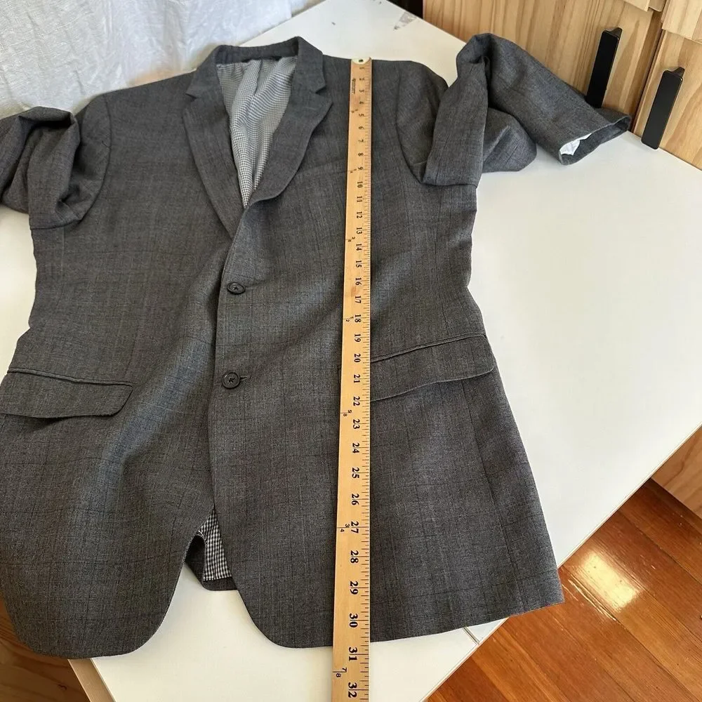 Banana‎ Republic Wool Modern Slim Fit Plaid Blazer 44L Long Suit Gray